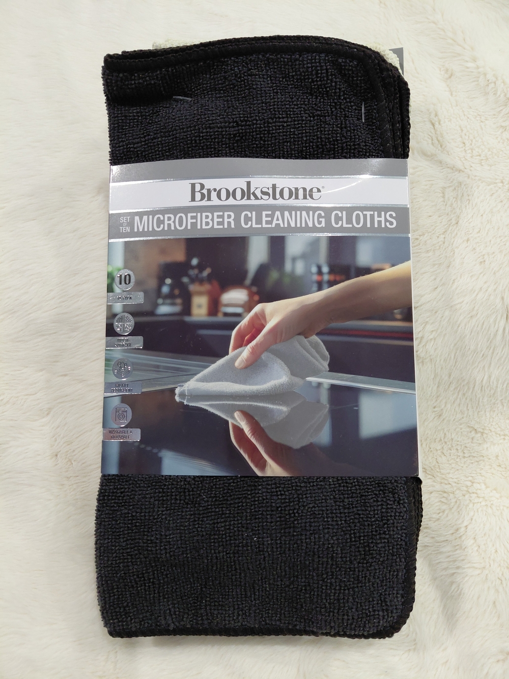 NWT Brookstone Black Microfiber Cleaning Cloths 10 Pack